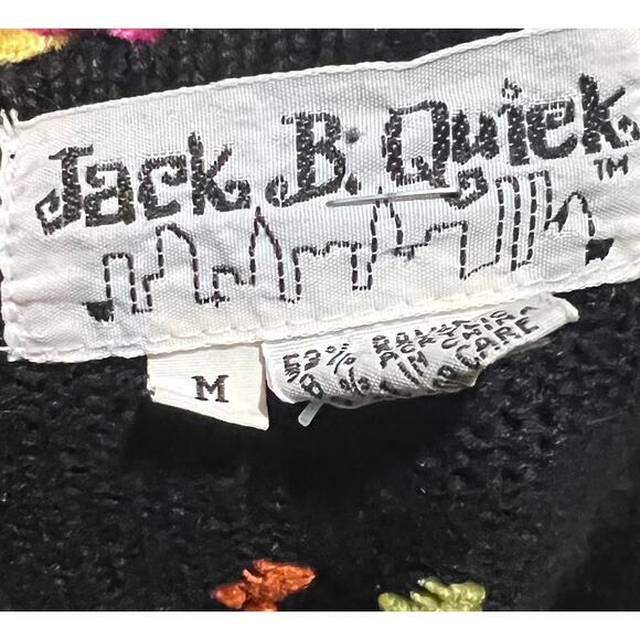 Jack B Quick Cat Cardigan Sweater Black Embroidered Vintage V-Neck Women’s Sz M - Picture 9 of 10